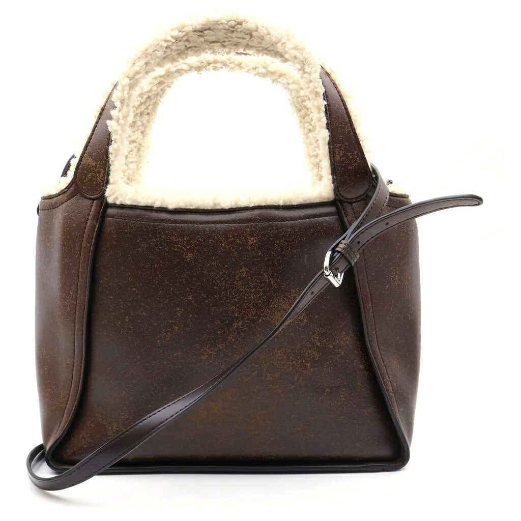 STELLA McCARTNEY(ステラマッカートニー) Logo Plush-Lined Crossbody Tote Bag ロゴ プラッシュライニング ヴィーガンレザー ダメージ加工 ポーチ付き クロスボディ トートバッグ ショルダーバッグ ブラウン