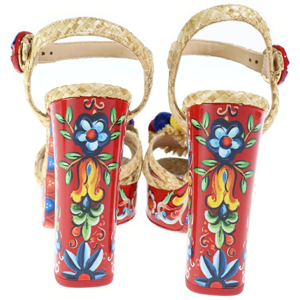 DOLCE & GABBANA(ドルチェアンドガッバーナ) Sandal ラフィア 総柄 プラットフォームサンダル レッド レディース