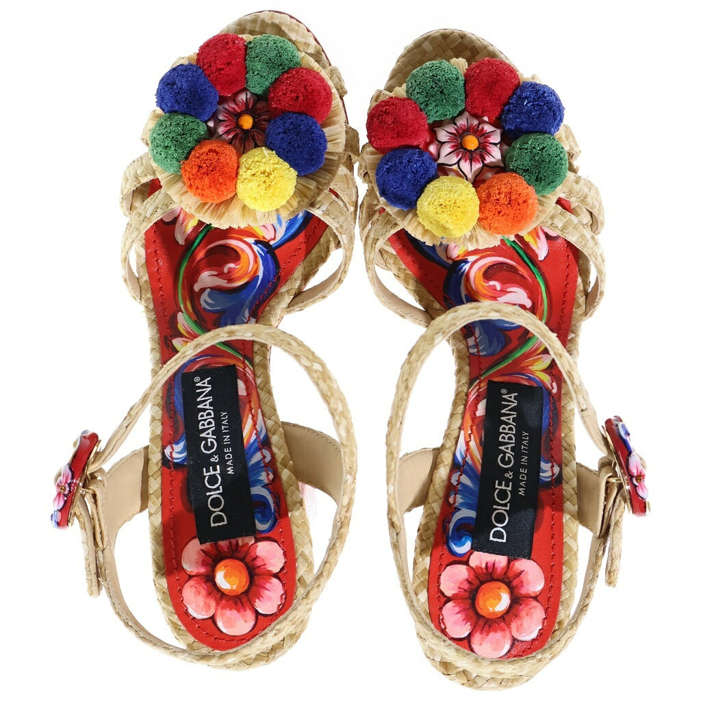 DOLCE & GABBANA(ドルチェアンドガッバーナ) Sandal ラフィア 総柄 プラットフォームサンダル レッド レディース