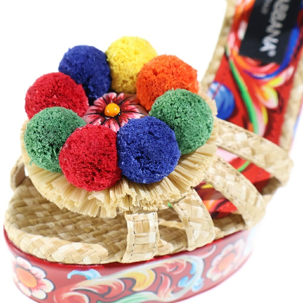 DOLCE & GABBANA(ドルチェアンドガッバーナ) Sandal ラフィア 総柄 プラットフォームサンダル レッド レディース