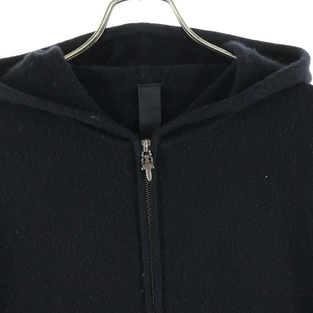 CHROME HEARTS(クロムハーツ) CH PLUS CASHMERE ZIP UP HOODIE CHプラス レザーパッチ カシミヤニット ダガージップアップパーカー フーディー ブラック