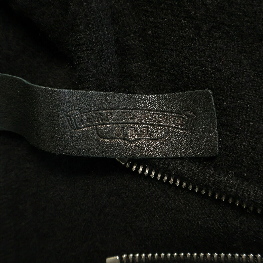 CHROME HEARTS(クロムハーツ) CH PLUS CASHMERE ZIP UP HOODIE CHプラス レザーパッチ カシミヤニット ダガージップアップパーカー フーディー ブラック