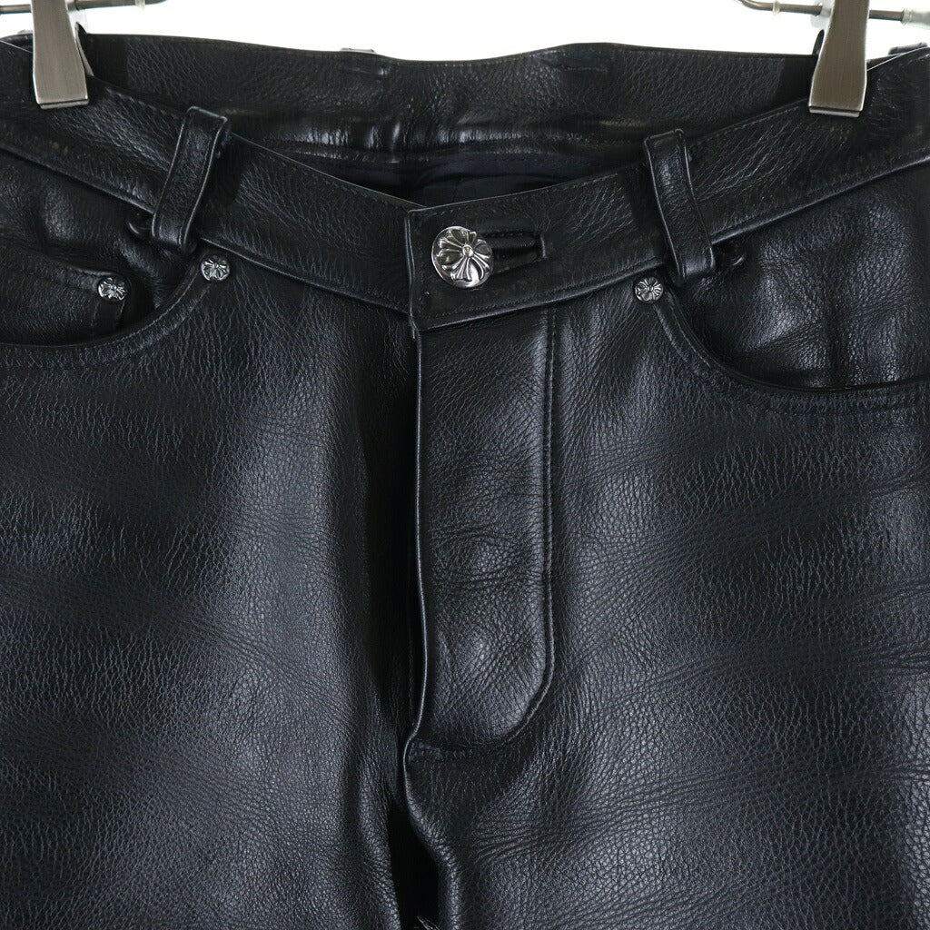 CHROME HEARTS(クロムハーツ) OLD LTHR PANTS オールド フレアニー クロスボール レザー パンツ ブラック