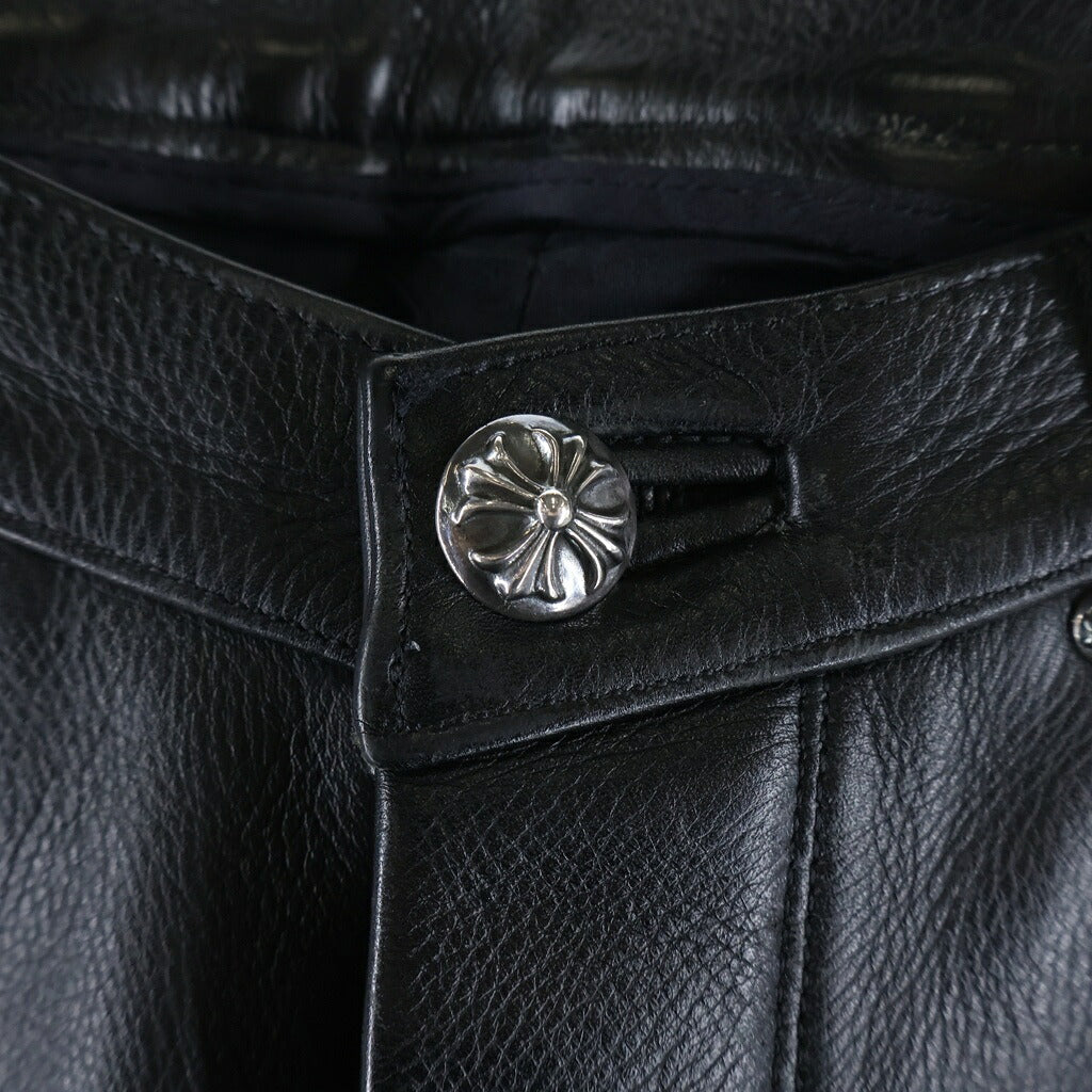 CHROME HEARTS(クロムハーツ) OLD LTHR PANTS オールド フレアニー クロスボール レザー パンツ ブラック