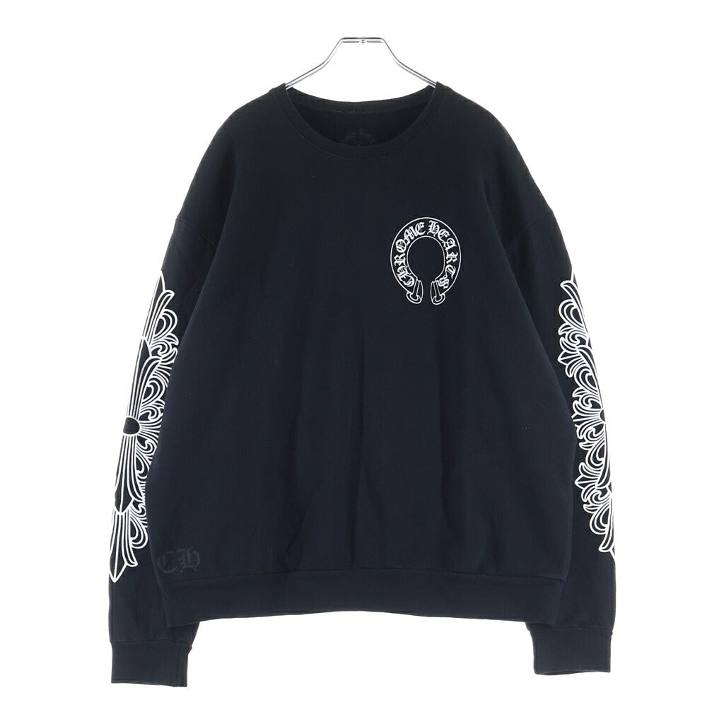 CHROME HEARTS(クロムハーツ) SWTSHRT PLVR 袖フローラルバックホースシュープリントスウェット パーカー ブラック