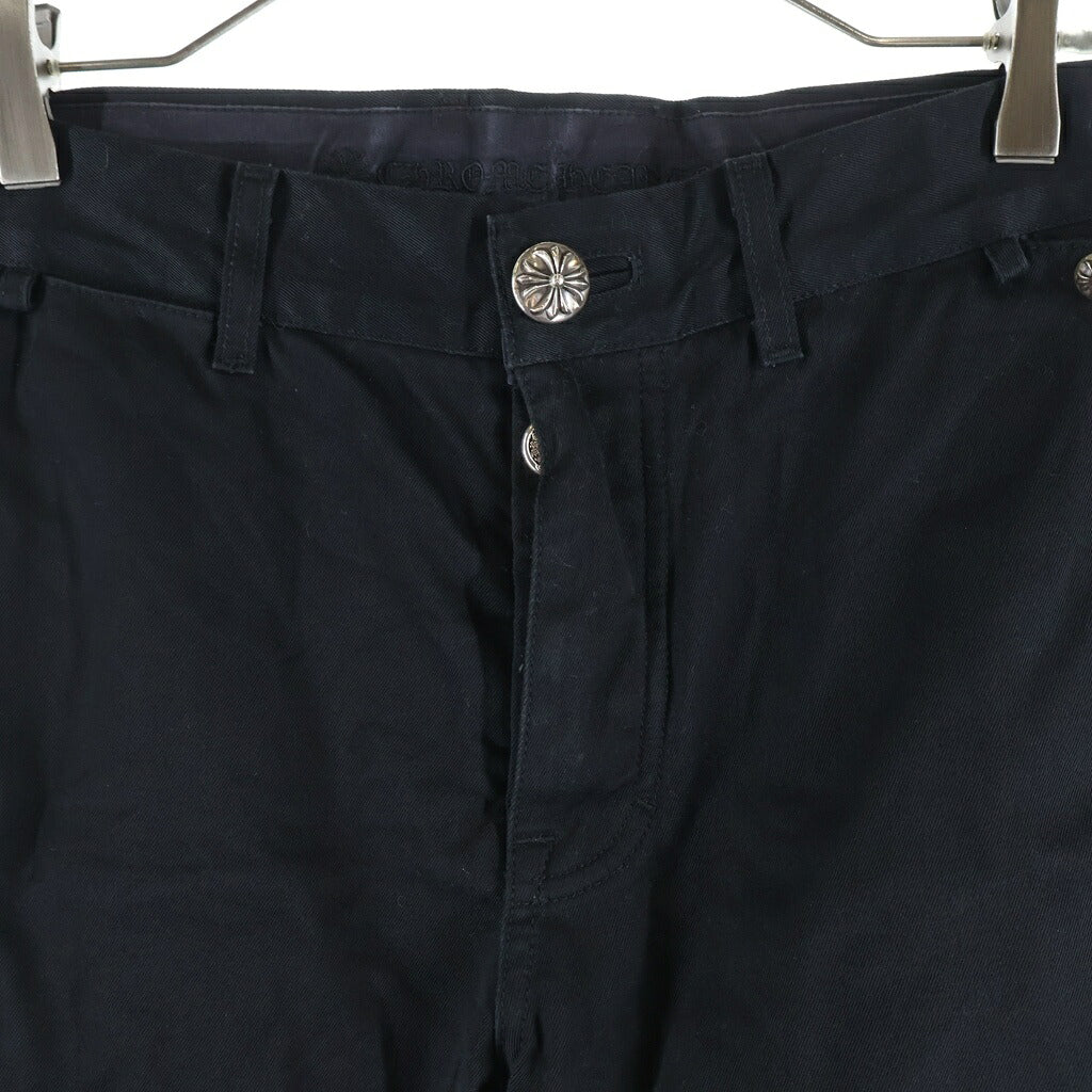 CHROME HEARTS(クロムハーツ) クロスボールボタン レザー切替 チノ ロングパンツ ブラック