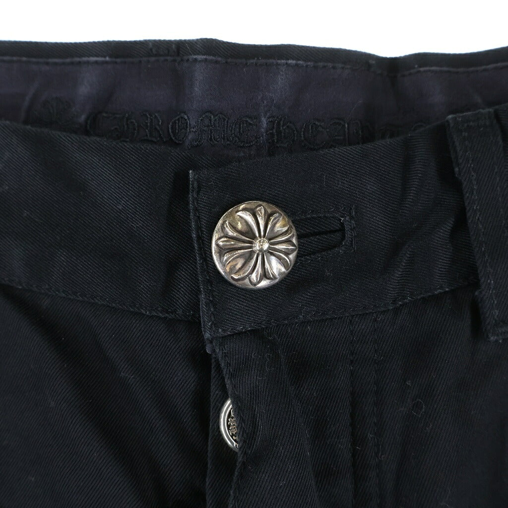 CHROME HEARTS(クロムハーツ) クロスボールボタン レザー切替 チノ ロングパンツ ブラック