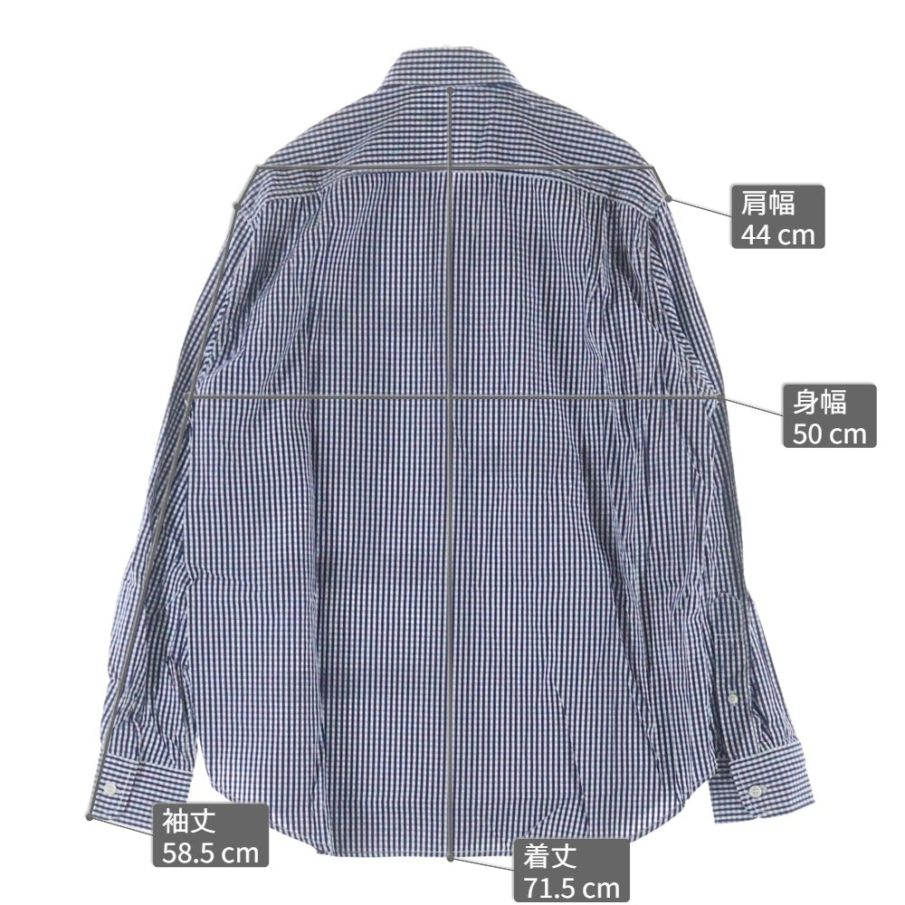 COMME des GARCONS HOMME(コムデギャルソンオム) 20SS AD2019 カモフラ柄切替 長袖ギンガムチェックシャツ ネイビー/ホワイト HE-B025