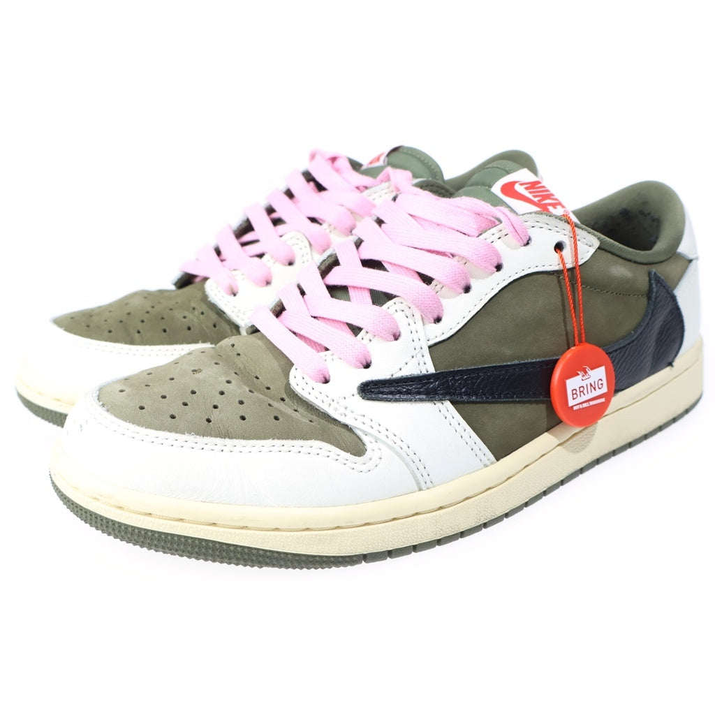 NIKE(ナイキ) ×TAVIS SCOTT AIR JORDAN1 LOW OG SP トラヴィス スコット エアジョーダン1 リバースオリーブ DM7866-200 ローカットスニーカー ホワイト/カーキ US7.5/25.5cm
