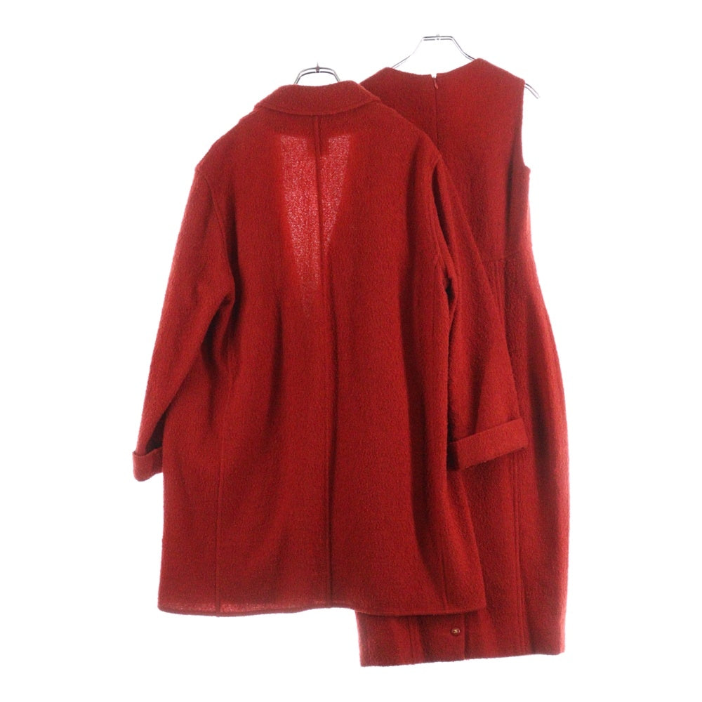 CHANEL(シャネル) ココマーク セットアップ ウールツイード ボタンレス ロング テーラードジャケット ノースリーブ ロング ワンピース レッド レディース P05828V04334