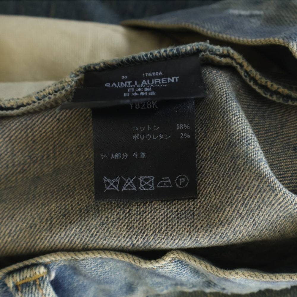 SAINT LAURENT PARIS(サンローランパリ) 16SS D02 M/SK・LW エディ期 デストロイクラッシュ加工 ストレートデニムパンツ インディゴ 391659 Y828K
