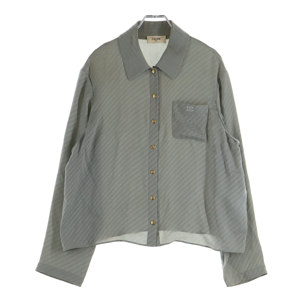 CELINE(セリーヌ) トリオンフ総柄 シルク長袖シャツ グレー 2B628130R