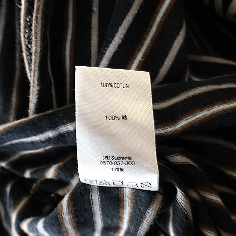 SUPREME(シュプリーム) 21SS Thin Stripe L/S Top シンストライプ フロントロゴプリント 長袖Tシャツ カットソー ブラック