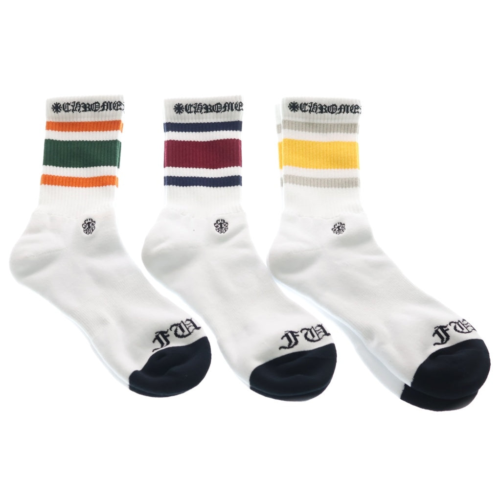 CHROME HEARTS(クロムハーツ) STRIPE SOCKS 3PK ヴァインダガー刺繍 ストライプ ソックス 靴下 ホワイト