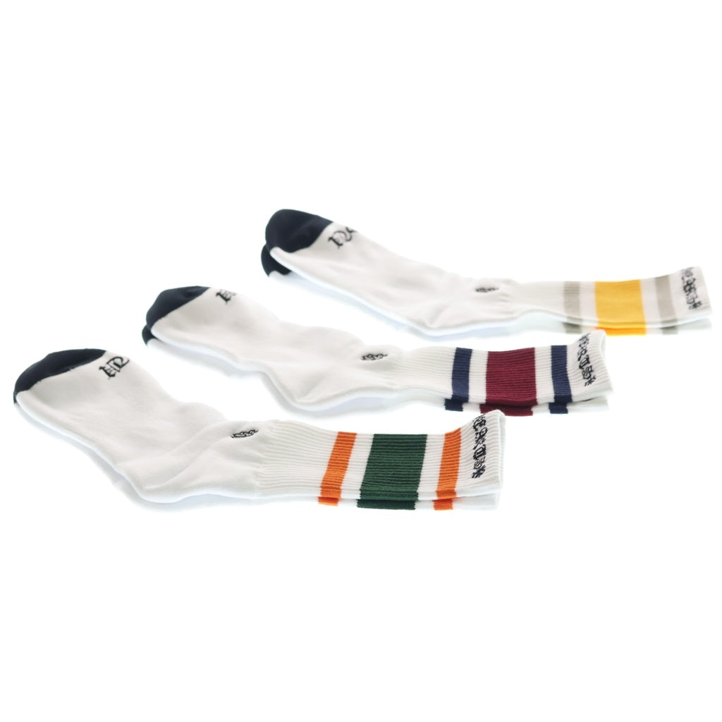 CHROME HEARTS(クロムハーツ) STRIPE SOCKS 3PK ヴァインダガー刺繍 ストライプ ソックス 靴下 ホワイト