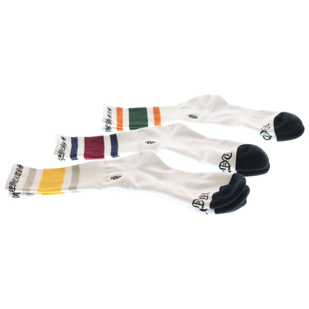 CHROME HEARTS(クロムハーツ) STRIPE SOCKS 3PK ヴァインダガー刺繍 ストライプ ソックス 靴下 ホワイト