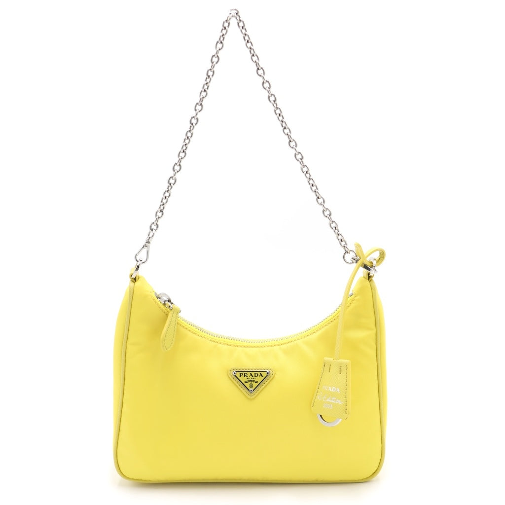 PRADA(プラダ) Re-Edition RE-NYLON リエディション リナイロン トライアングルロゴプレート ミニ ショルダーバッグ シルバー金具 イエロー 1BH204 レディース