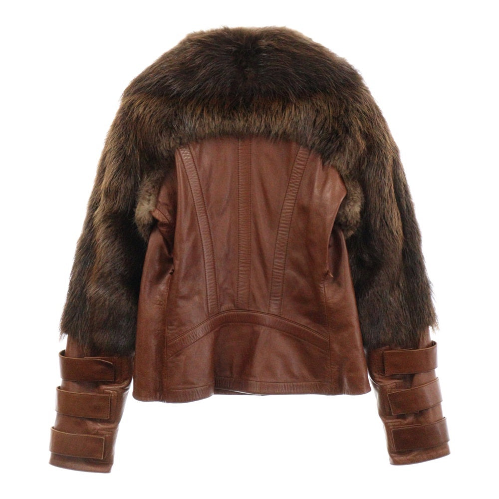 GUCCI(グッチ) 03AW ARCHIVE TOM FORD期 Fur Leather Bondage Jacket トムフォード期 ファーレザーボンテージジャケット レディース アーカイブ ブラウン