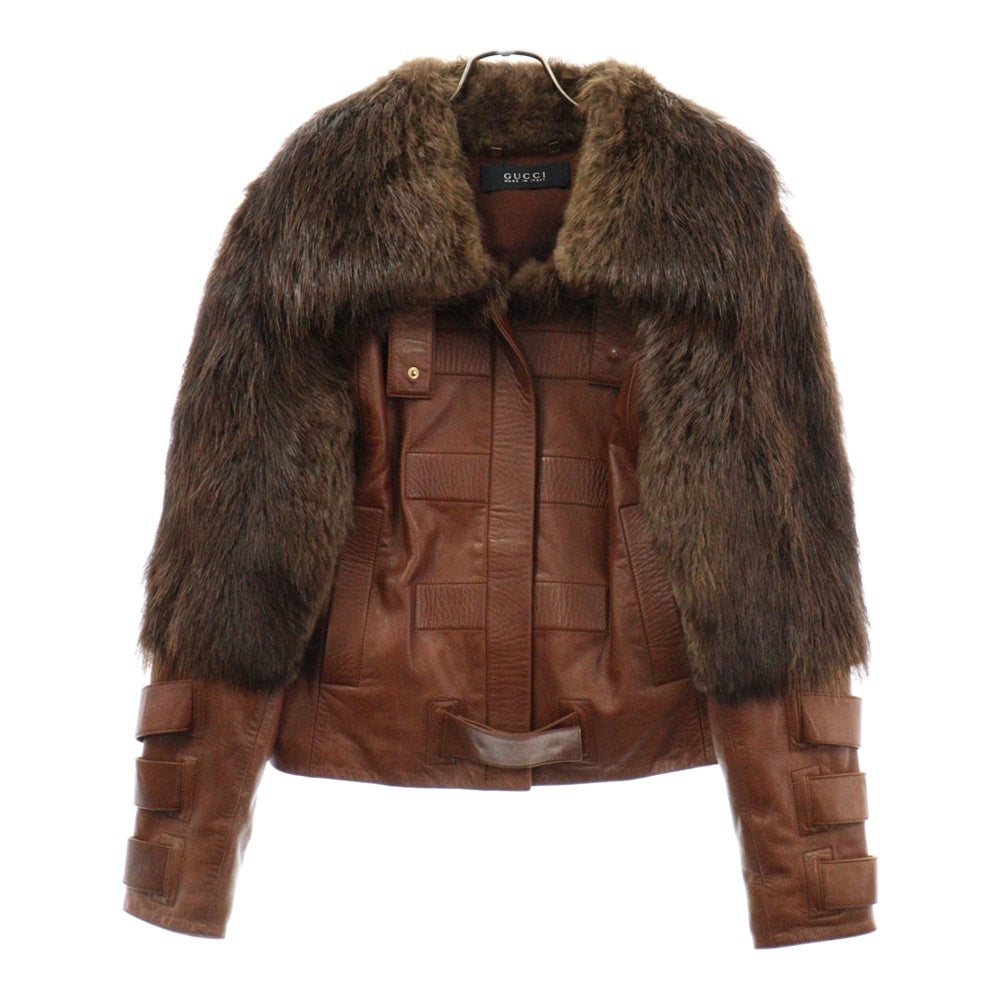 GUCCI(グッチ) 03AW ARCHIVE TOM FORD期 Fur Leather Bondage Jacket トムフォード期 ファーレザーボンテージジャケット レディース アーカイブ ブラウン