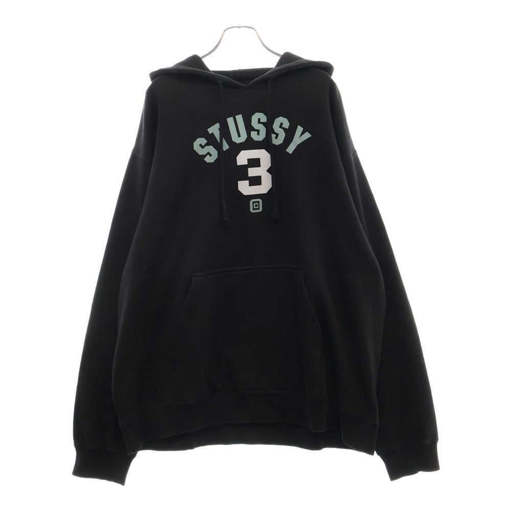 STUSSY(ステューシー) 00-90s フロント プリント プルオーバー パーカー ブラック