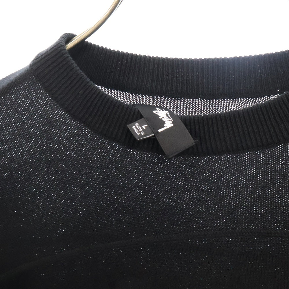STUSSY(ステューシー) BACK LOGO COTTON RAYON KNIT バック ロゴ プルオーバー ニット ブラック
