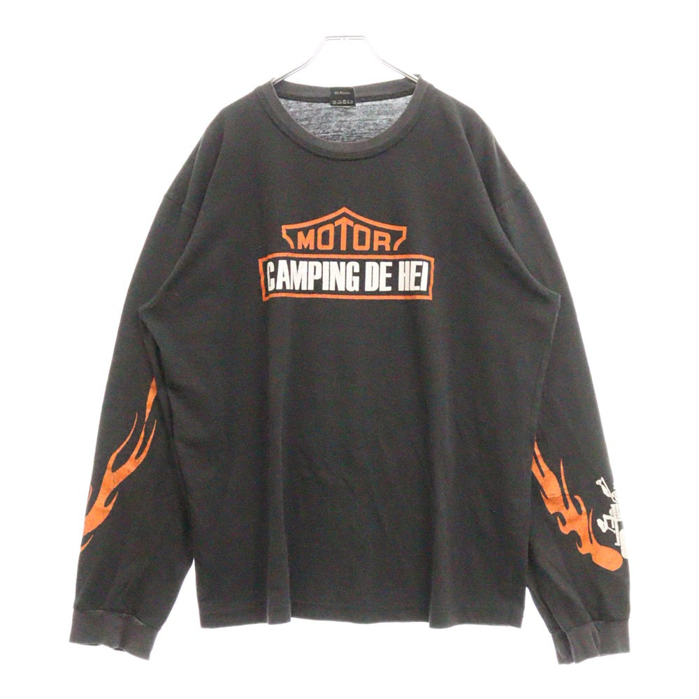 VINTAGE(ヴィンテージ) 90s CAMPING DE HEL L/S キャンピング ヘル フロント 袖 プリント Tシャツ 長袖カットソー ブラック