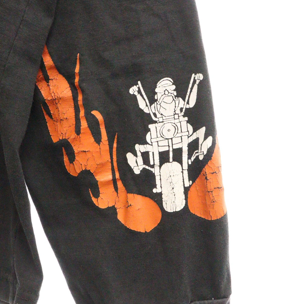 VINTAGE(ヴィンテージ) 90s CAMPING DE HEL L/S キャンピング ヘル フロント 袖 プリント Tシャツ 長袖カットソー ブラック