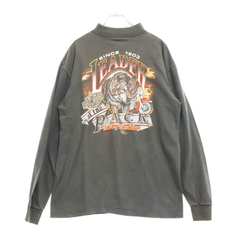 VINTAGE(ヴィンテージ) 90S Harley Davidson 3D Emblem Leader of The Pack ハーレーダヴィットソン プリント ロングスリーブ 長袖Tシャツ ブラック