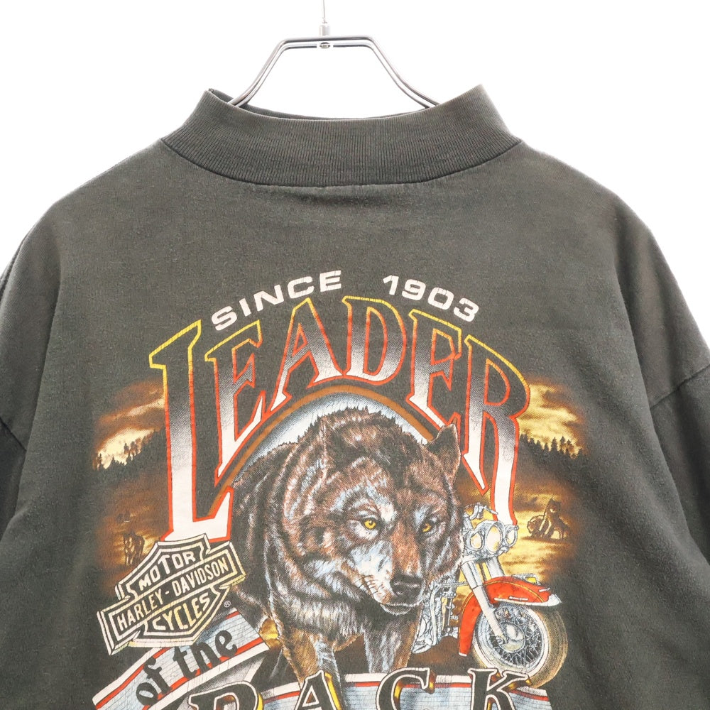 VINTAGE(ヴィンテージ) 90S Harley Davidson 3D Emblem Leader of The Pack ハーレーダヴィットソン プリント ロングスリーブ 長袖Tシャツ ブラック