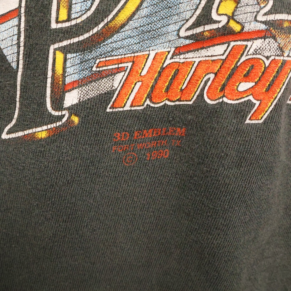 VINTAGE(ヴィンテージ) 90S Harley Davidson 3D Emblem Leader of The Pack ハーレーダヴィットソン プリント ロングスリーブ 長袖Tシャツ ブラック