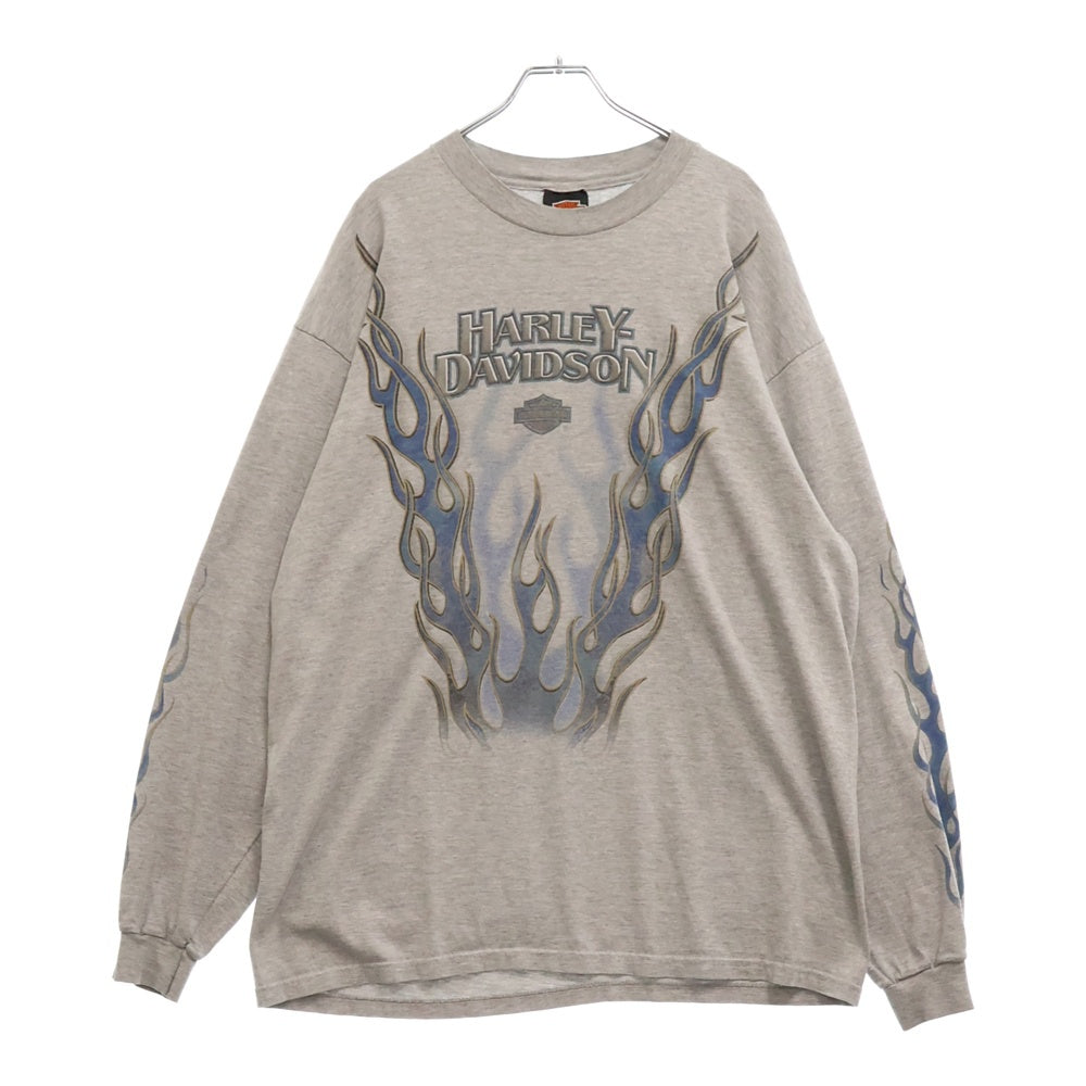 VINTAGE(ヴィンテージ) 90S Harley Davidson GREY FLAME ハーレーダビッドソン フレイム ロングスリーブ 長袖Tシャツ グレー