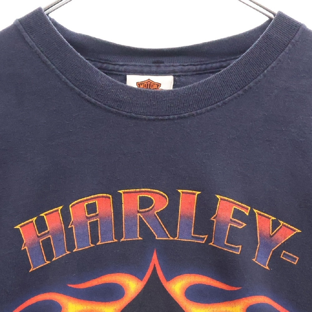 VINTAGE(ヴィンテージ) 00s Harley Davidson POKER ハーレーダビッドソン ポーカー フレイム ロングスリーブ 長袖シャツ ネイビー