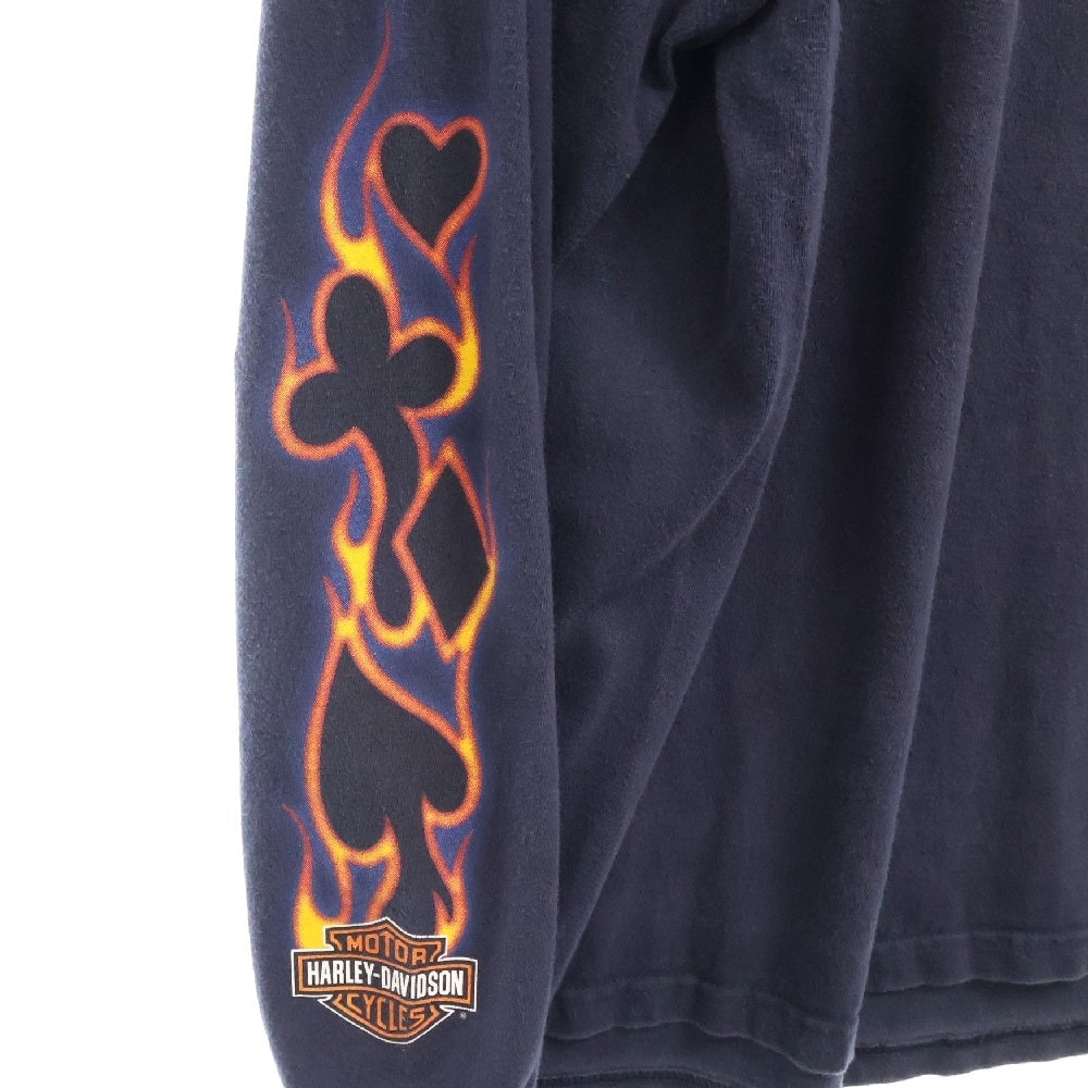 VINTAGE(ヴィンテージ) 90S Harley Davidson POKER ハーレーダビッドソン ポーカー フレイム ロングスリーブ 長袖シャツ ネイビー