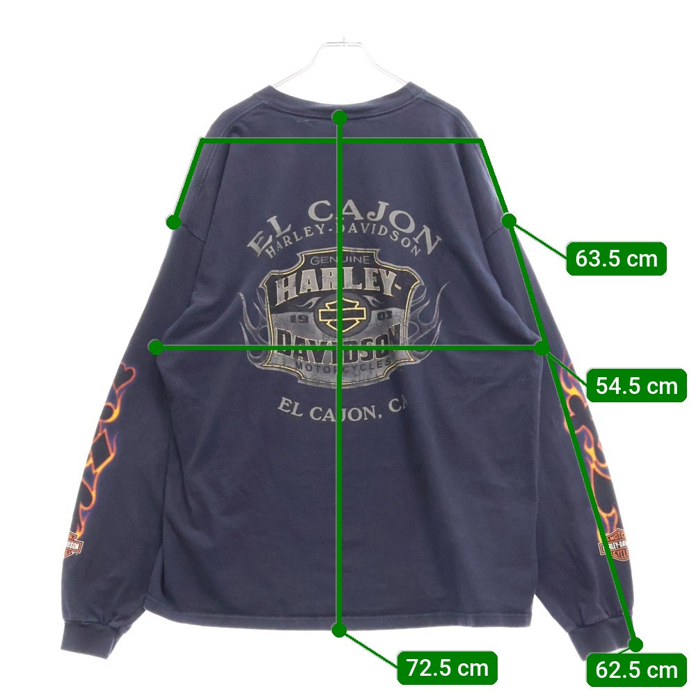 VINTAGE(ヴィンテージ) 00s Harley Davidson POKER ハーレーダビッドソン ポーカー フレイム ロングスリーブ 長袖シャツ ネイビー