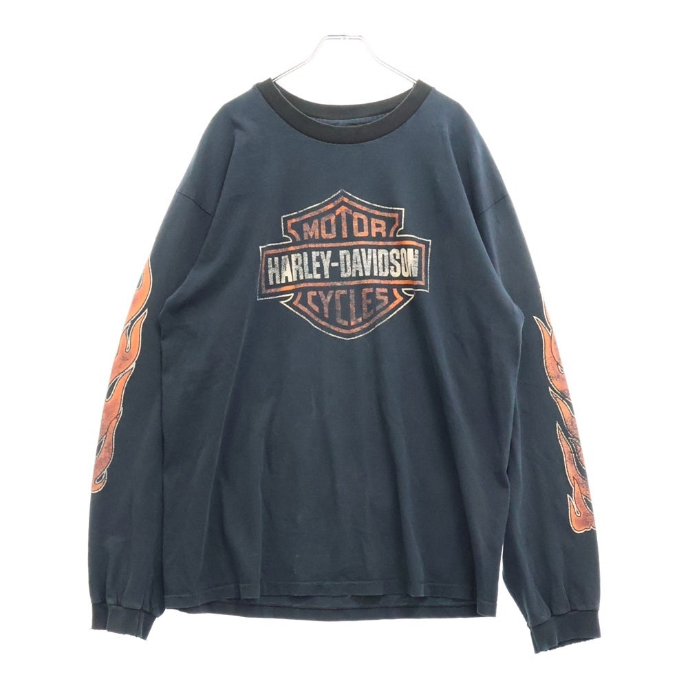 VINTAGE(ヴィンテージ) 90S Harley Davidson LOGO CENTRAL TWIN LS フレイム プリント ロングスリーブ 長袖Tシャツ ブラック