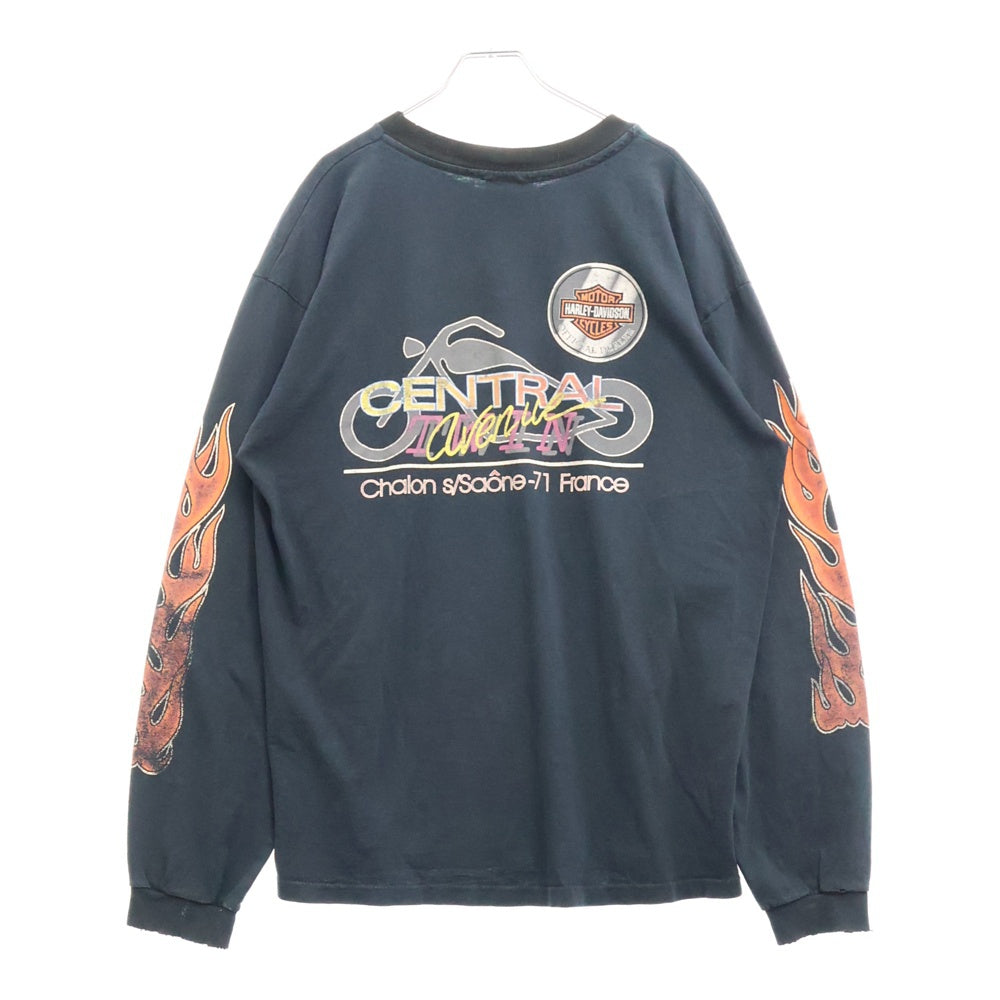 VINTAGE(ヴィンテージ) 90S Harley Davidson LOGO CENTRAL TWIN LS フレイム プリント ロングスリーブ 長袖Tシャツ ブラック