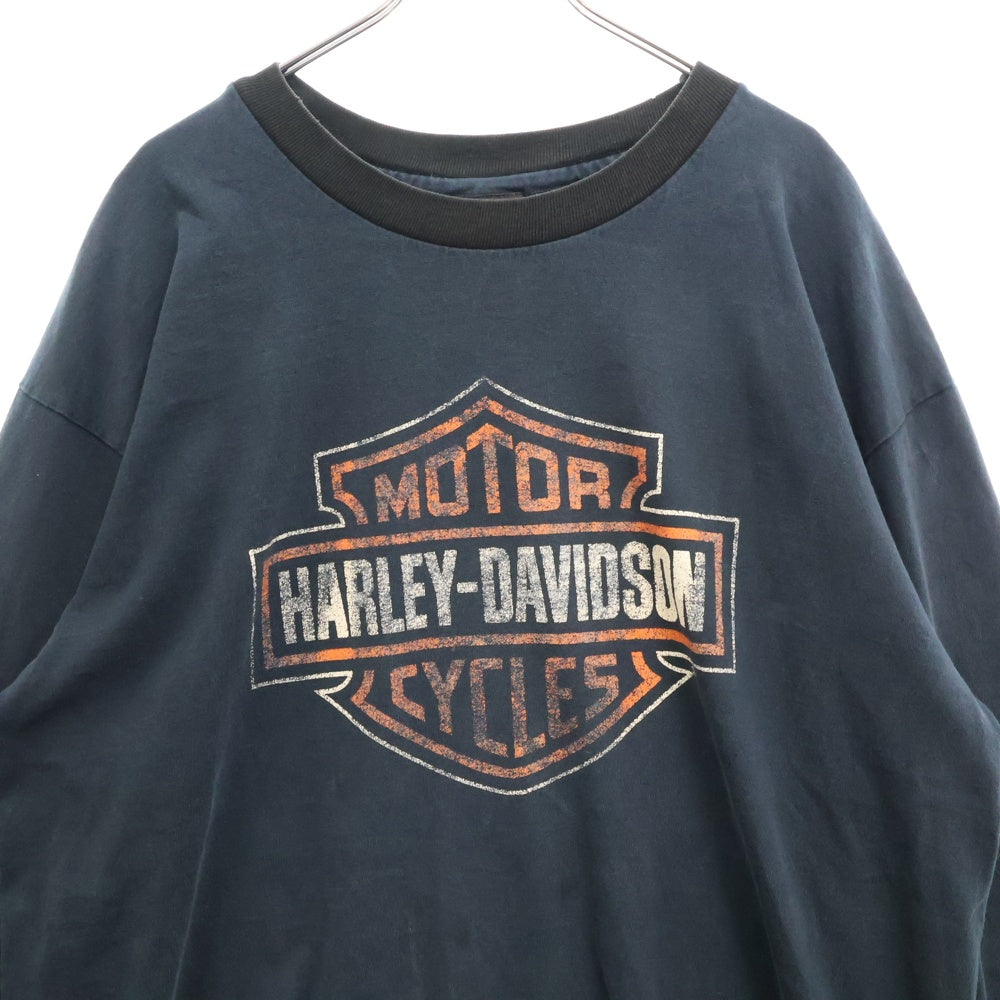 VINTAGE(ヴィンテージ) 90S Harley Davidson LOGO CENTRAL TWIN LS フレイム プリント ロングスリーブ 長袖Tシャツ ブラック