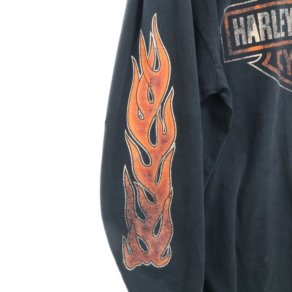 VINTAGE(ヴィンテージ) 90S Harley Davidson LOGO CENTRAL TWIN LS フレイム プリント ロングスリーブ 長袖Tシャツ ブラック