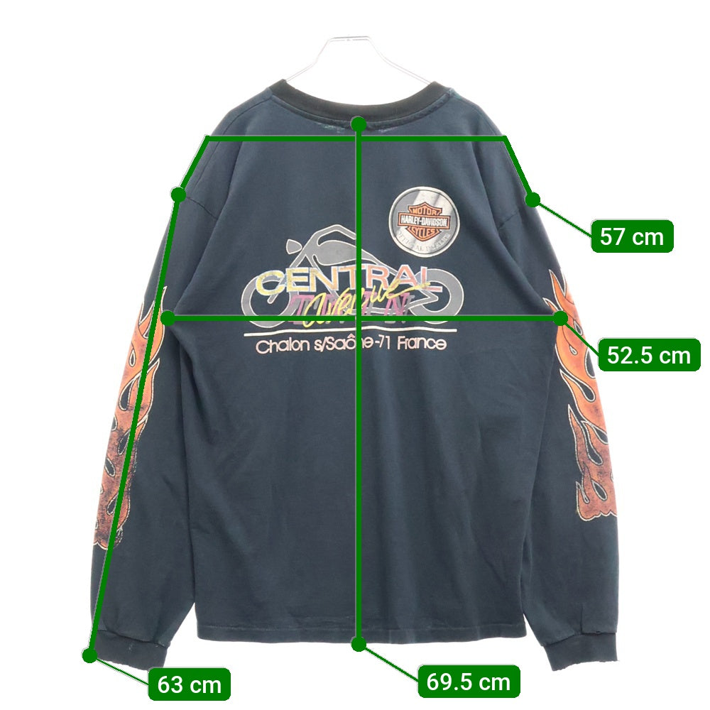 VINTAGE(ヴィンテージ) 90S Harley Davidson LOGO CENTRAL TWIN LS フレイム プリント ロングスリーブ 長袖Tシャツ ブラック