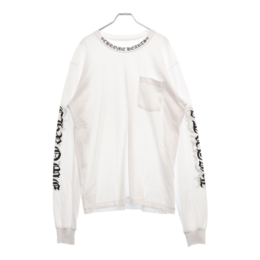 CHROME HEARTS(クロムハーツ) Neck Logo L/S Tee ネックロゴ プリント長袖Tシャツ カットソー ホワイト
