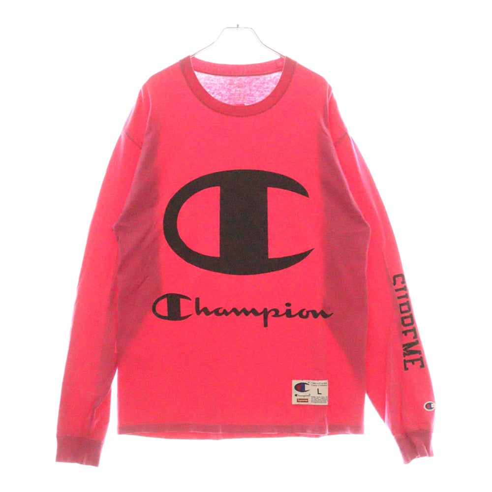 SUPREME(シュプリーム) 17SS × Champion L/S Tee チャンピオン ロゴプリント ロングスリーブ長袖Tシャツ ピンク