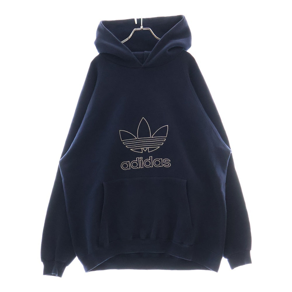 adidas(アディダス) 80-90S 万国旗タグ トレフォイルロゴ刺繡 プルオーバーパーカー ネイビー