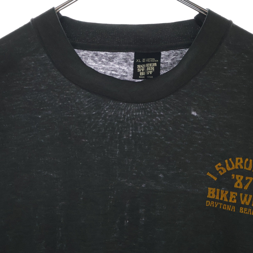 VINTAGE(ヴィンテージ) 80ー90s I SURUIUED 87 BIKE WEEK TEE フロントプリント半袖Tシャツ カットソー ブラック