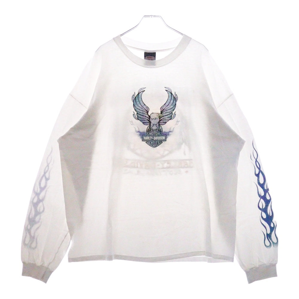 VINTAGE(ヴィンテージ) 00s HARLEY DAVIDSON DAVIES HACIENDA L/S TEE ハーレーダビッドソン ブルー フレイム ロンT 長袖カットソー ホワイト