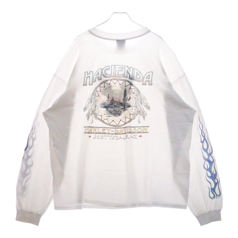 VINTAGE(ヴィンテージ) 00s HARLEY DAVIDSON DAVIES HACIENDA L/S TEE ハーレーダビッドソン ブルー フレイム ロンT 長袖カットソー ホワイト