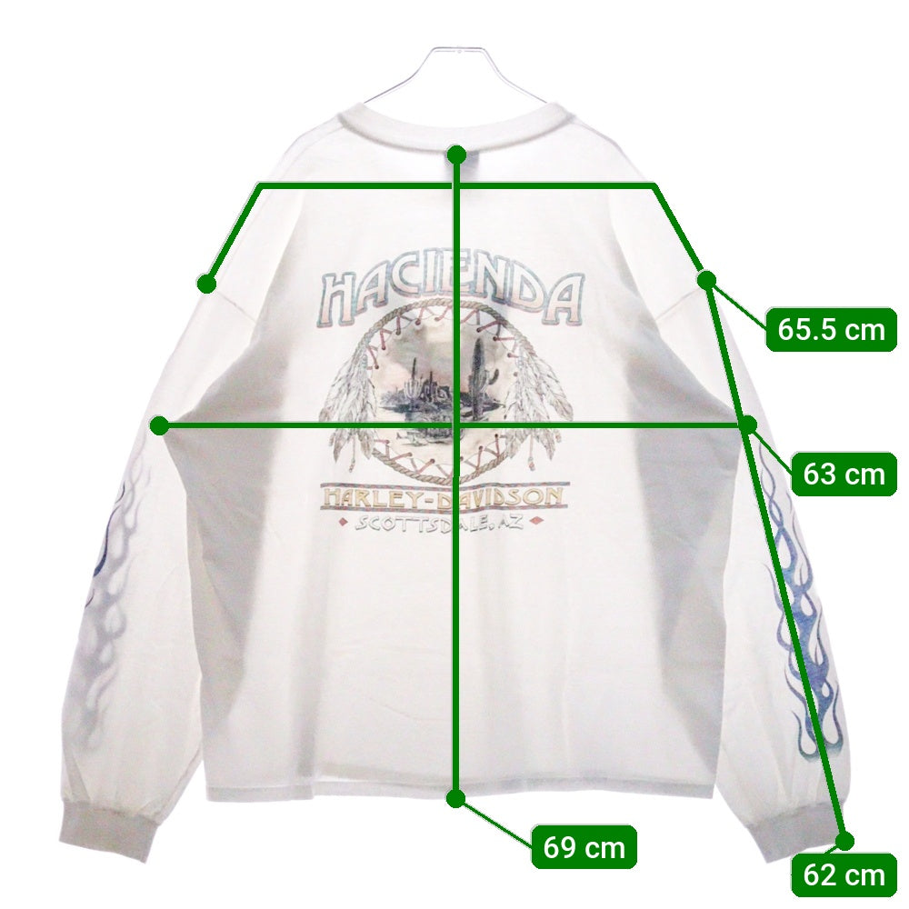 VINTAGE(ヴィンテージ) 00s HARLEY DAVIDSON DAVIES HACIENDA L/S TEE ハーレーダビッドソン ブルー フレイム ロンT 長袖カットソー ホワイト
