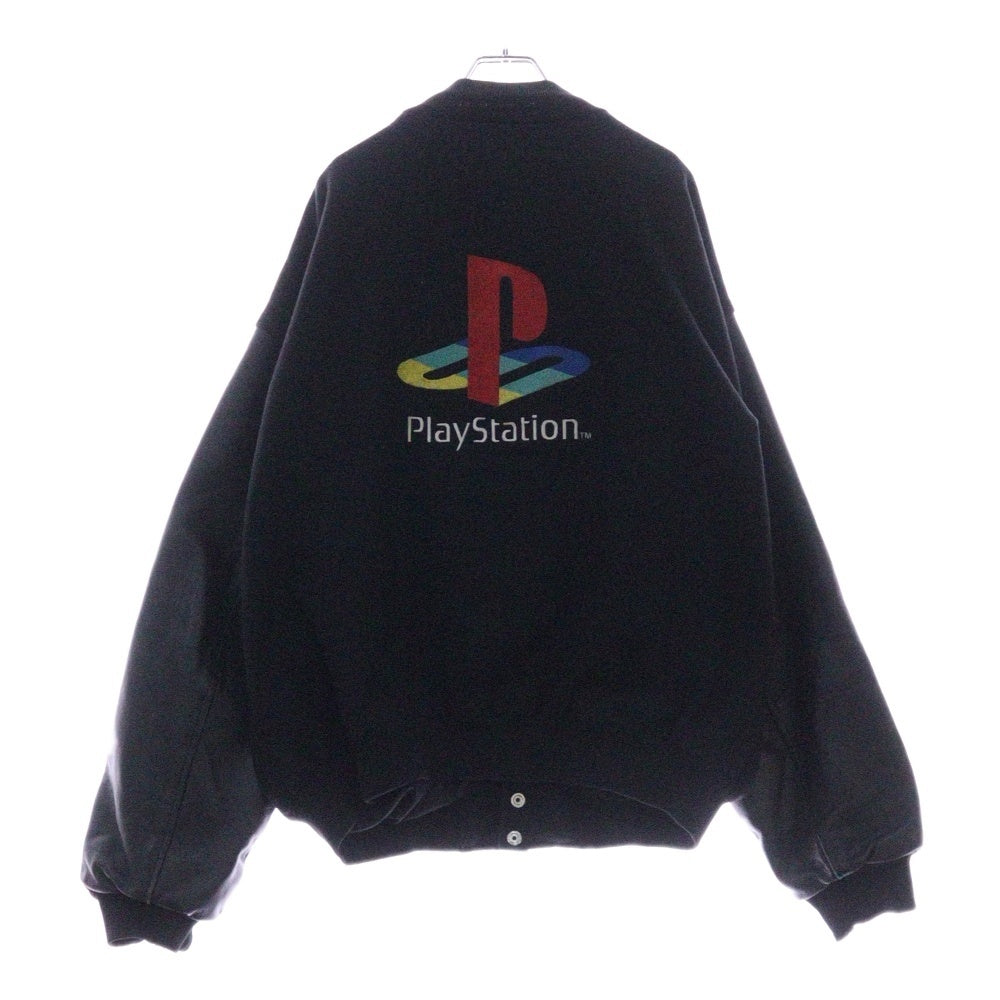 VINTAGE(ヴィンテージ) 90s PLAYSTATION STADIUM JUMPER JACKET プレイステーション バック 刺繍 アームレザー スタジャン ブルゾン ジャケット ブラック