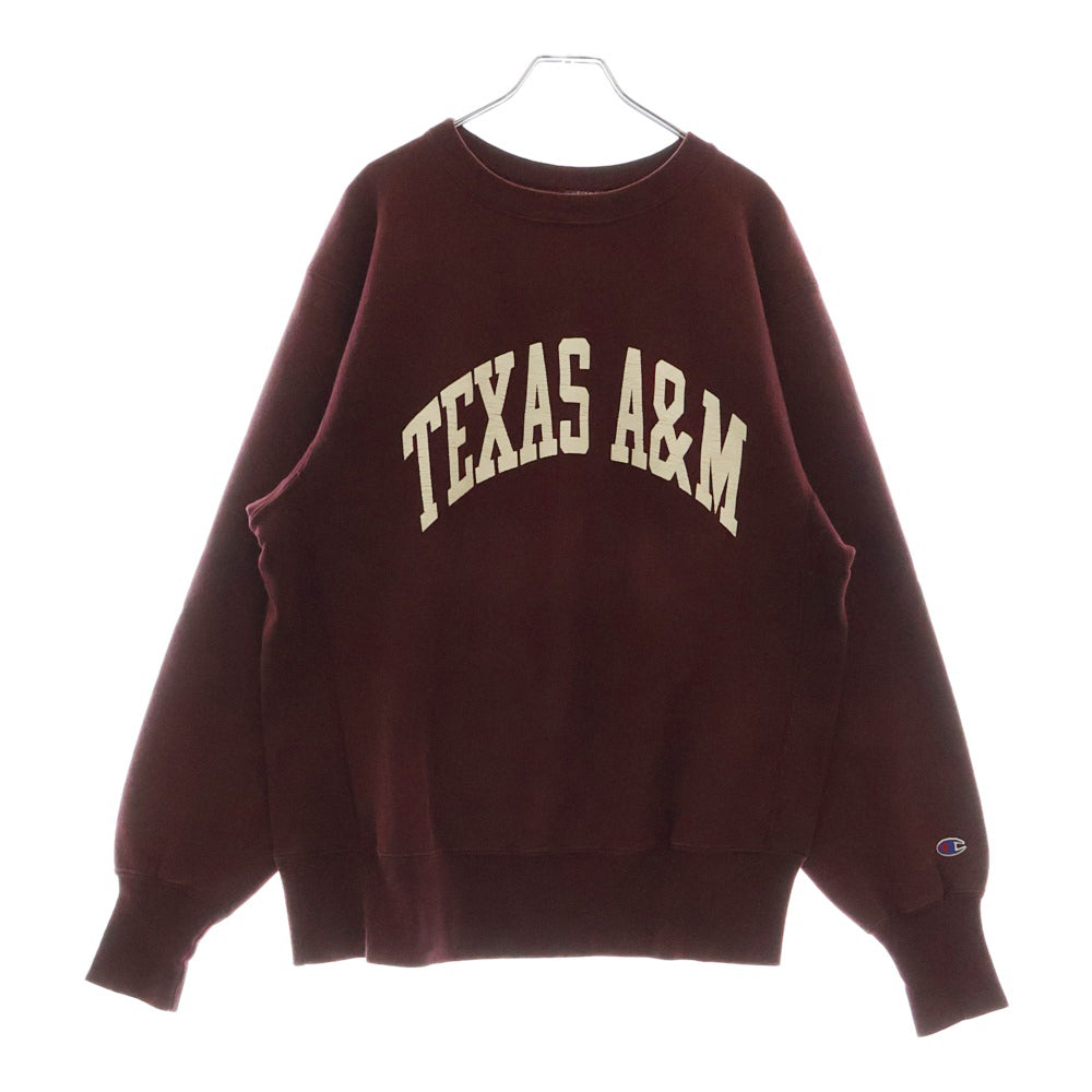 CHAMPION(チャンピオン) 90S 刺繍タグ TEXAS A&M REVERSE WEAVE カレッジロゴ リバースウィーブ クルーネックスウェット バーガンディ
