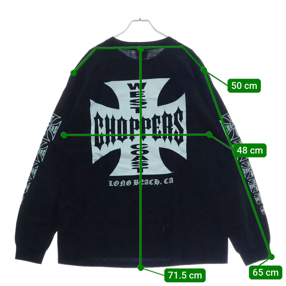 VINTAGE(ヴィンテージ) 90-00s WEST COAST CHOPPERS CROSS LONG BEACH CA L/S ウェストコーストチョッパーズ アームプリント Tシャツ 長袖カットソー ブラック