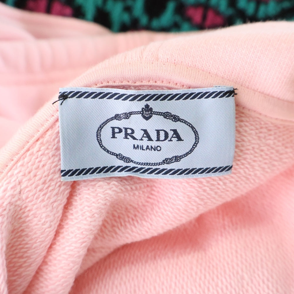 PRADA(プラダ) 21AW Cropped Hoodie In Pink ニット切り替え クロップド プルオーバーパーカー ピンク レディース 133637